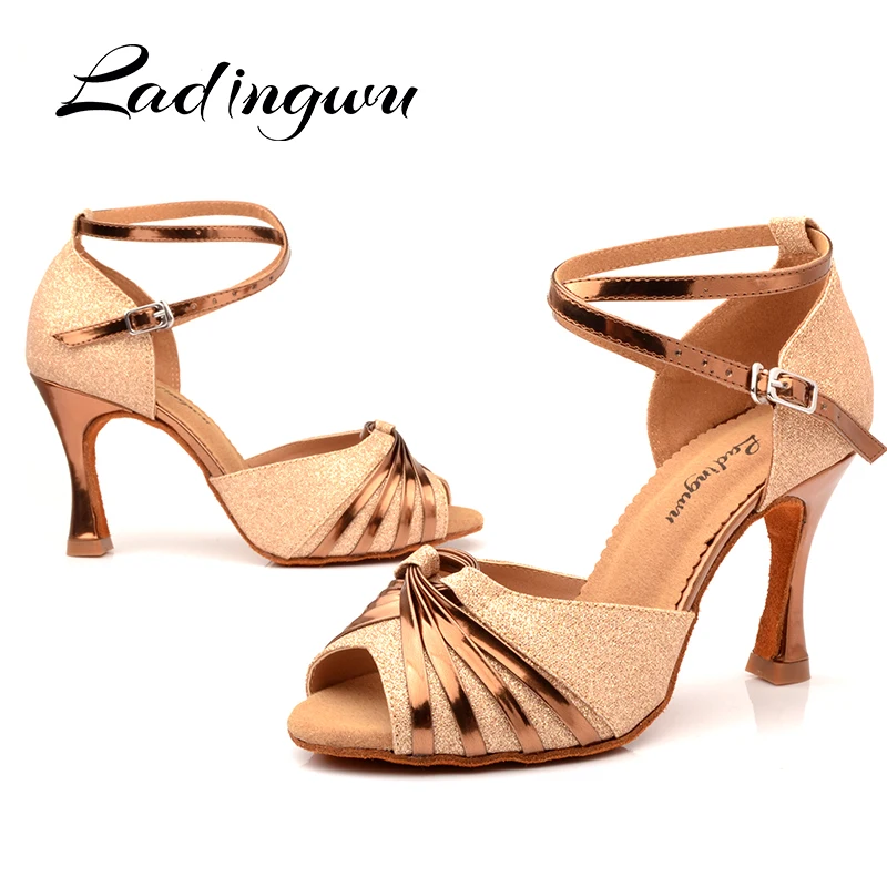 USHINE Satin Brown Beige Black Gold Zapatos Salsa Mujer Zapatos De Baile  Latino Mujer Tango Latin